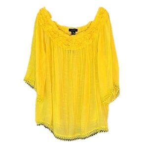 Ashley Stewart Size 18/20 Off Shoulder Maize Wide Sleeve Women’s Blouse NWT